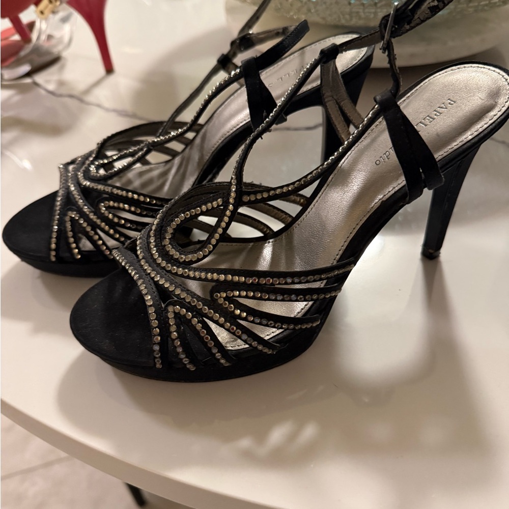 Papell Boutique Black and Silver Embellished Heels
